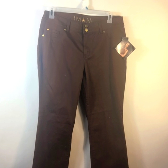 Iman Global Chic Perfect Fit 360  Chocolate Brown Jeans Size 16 New with tags - Picture 2 of 16